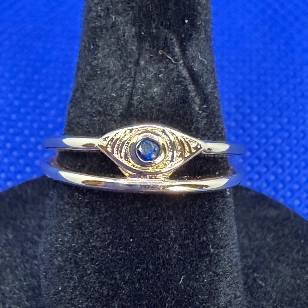 Pretty Bird 18K Gold Plated Adjustable Evil Eye Stacking Ring with Blue Gemstone